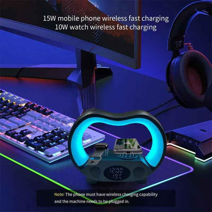 Smart LED Table Lamp - 6-in-1 Bluetooth-Compatible Remote Control with Wireless Charger and Night Light Speaker