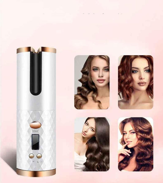 Rechargeable Automatic Hair Curler for Women - Portable Ceramic Curling Iron with LCD Display and Rotating Wave Styler