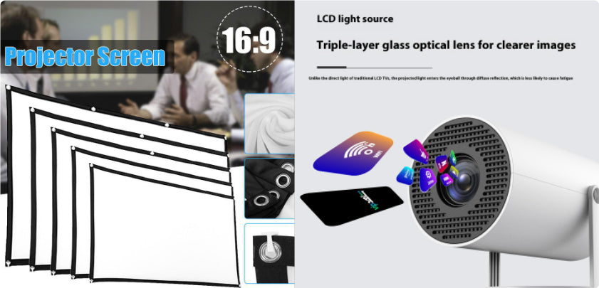 Portable Home Projector with 180 Degrees Projection Angle and Automatic Focus for Home Use