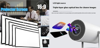 Portable Home Projector with 180 Degrees Projection Angle and Automatic Focus for Home Use