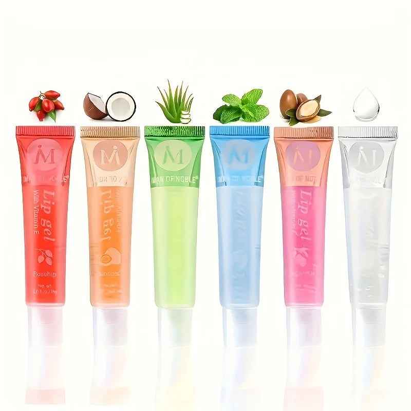 Moisturizing Lip Gloss Set - 6Pcs/Set Translucent Plumping Lip Oils with Rosehip, Argan, Peppermint, and Coconut Flavors