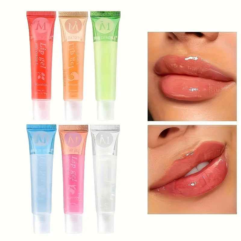 Moisturizing Lip Gloss Set - 6Pcs/Set Translucent Plumping Lip Oils with Rosehip, Argan, Peppermint, and Coconut Flavors