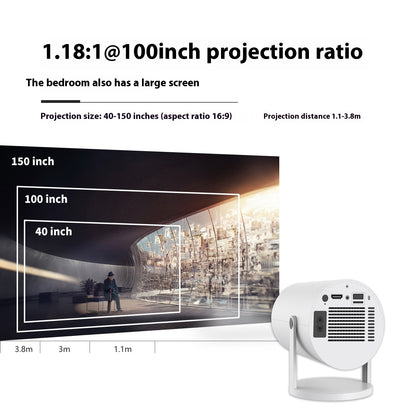 Portable Home Projector with 180 Degrees Projection Angle and Automatic Focus for Home Use